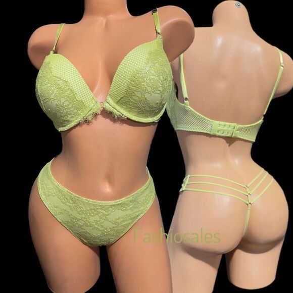 Victorias Secret Very Sexy set Push Up Padded metallic lace bra & V-string panty - Picture 2 of 4